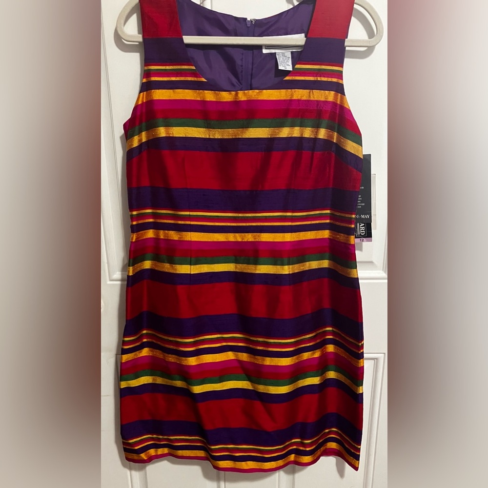 NWT Vintage Jessica Howard 100% Silk Striped Dress-Jewel Tones - Modern Med 8/10 - Picture 2 of 9